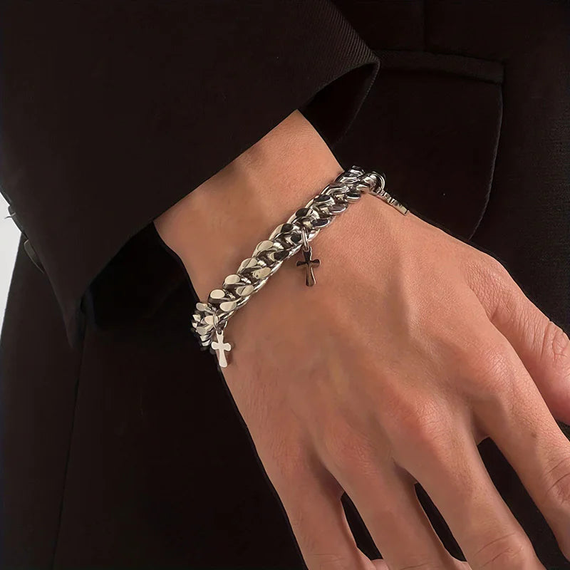 Titanium Steel Cross Chain Bracelet