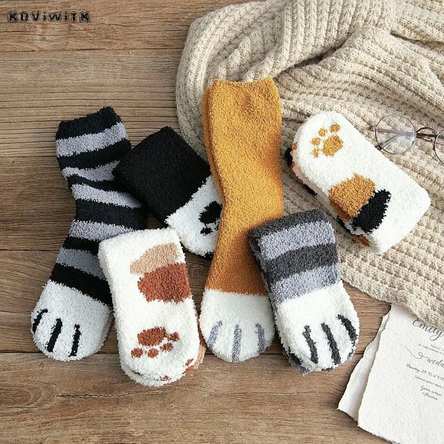 Fuzzy Paw Print Socks