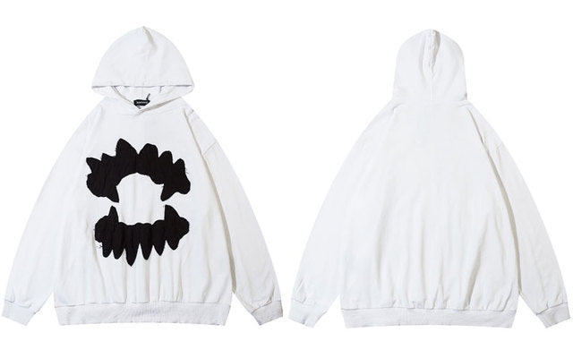 Grungy Style Teeth Patch Hoodie White/Black