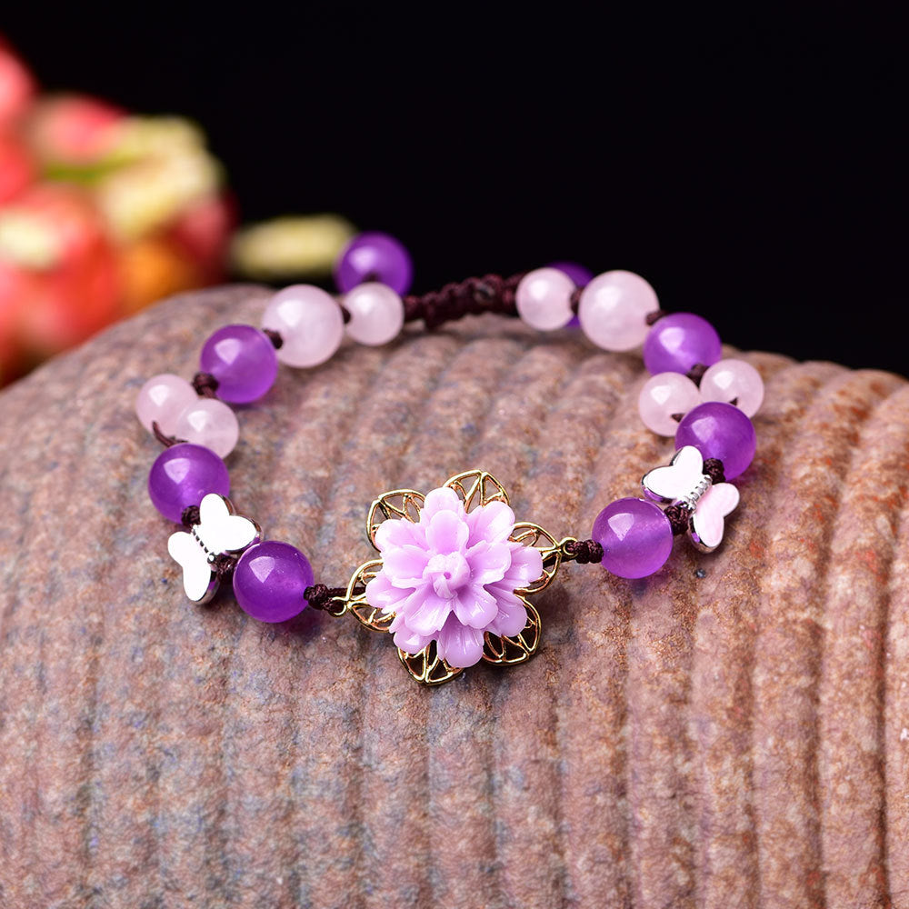 Jade and Amethyst Lotus Healing Bracelet