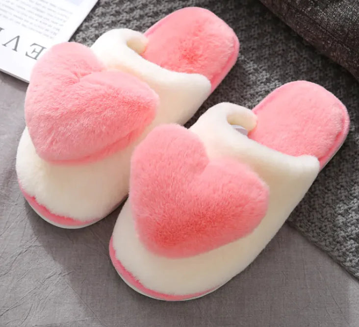 Fuzzy Heart Women's Slippers