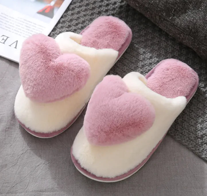 Fuzzy Heart Women's Slippers
