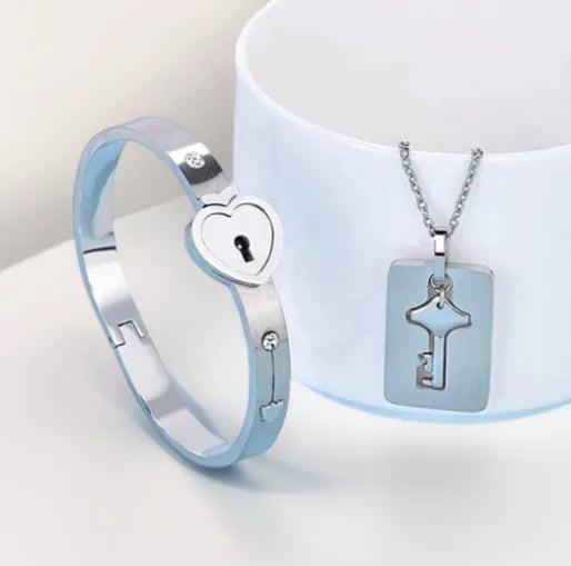 Couples Love Lock Bracelet + Necklace