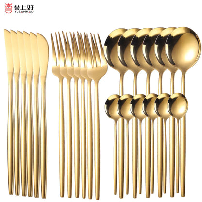 24pcs Gold Stainless Steel Cutlery Set