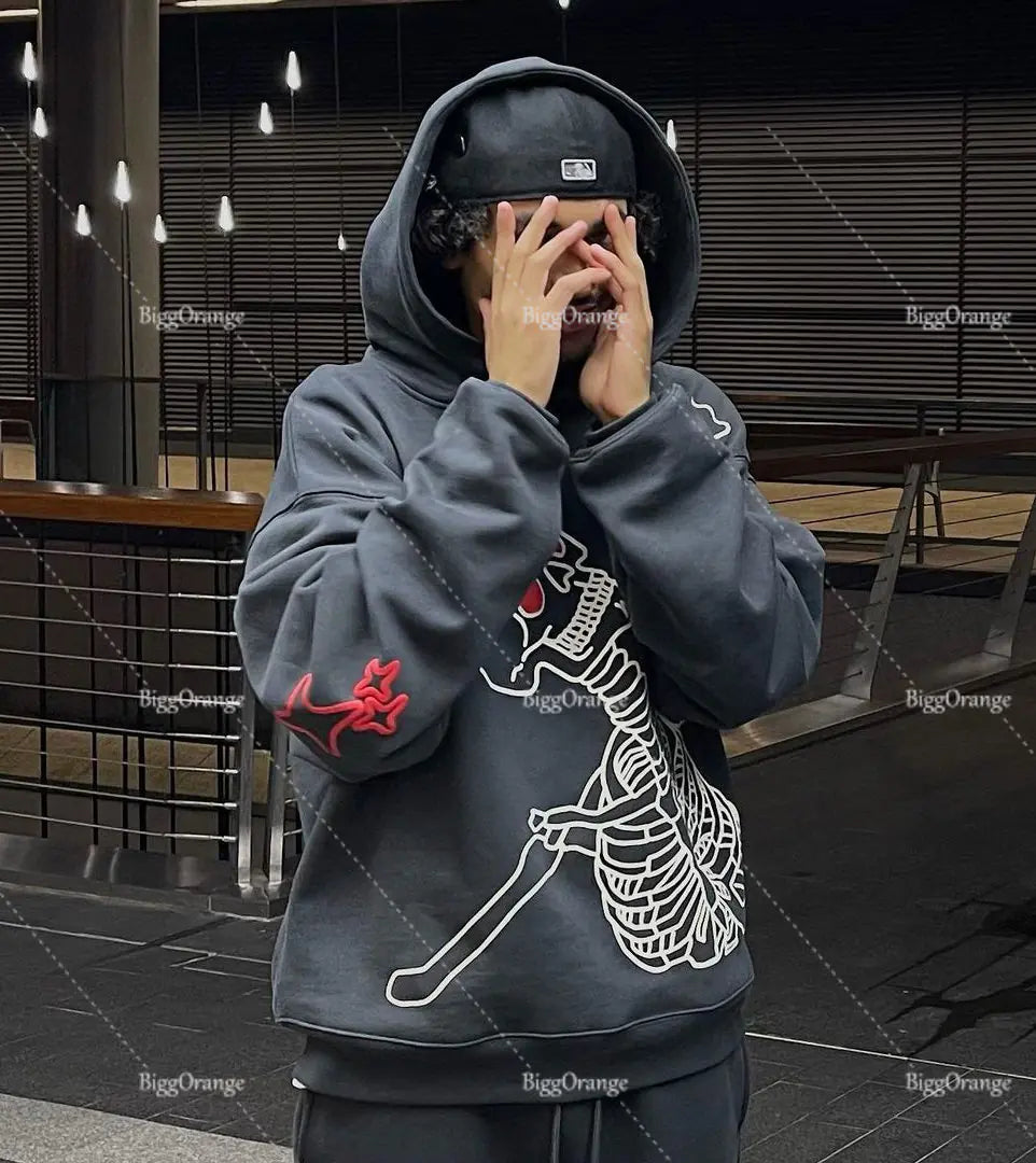 Unisex Oversized Skull Print Hoodie One-Size XL