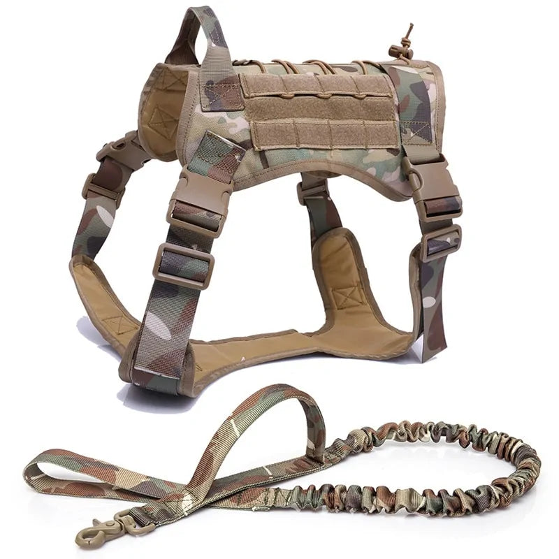 Tactical Harness with Handle & Bungee Leash for Large Dogs
