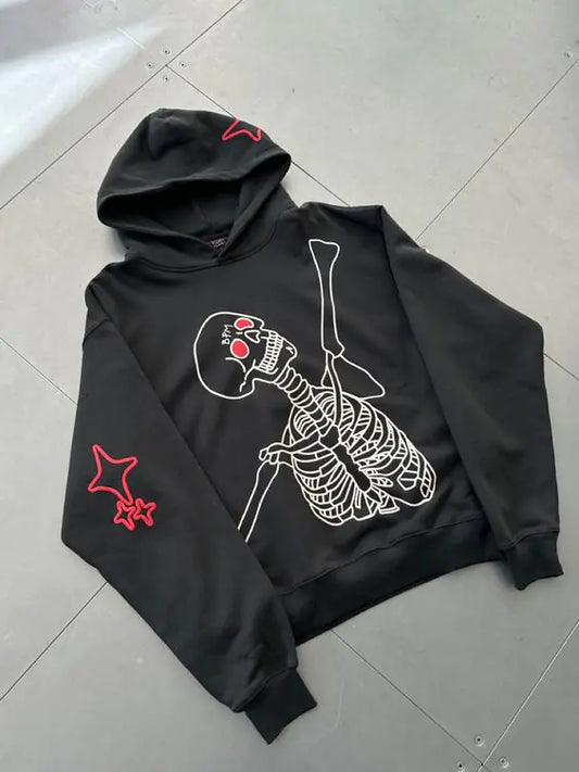 Unisex Oversized Skull Print Hoodie One-Size XL