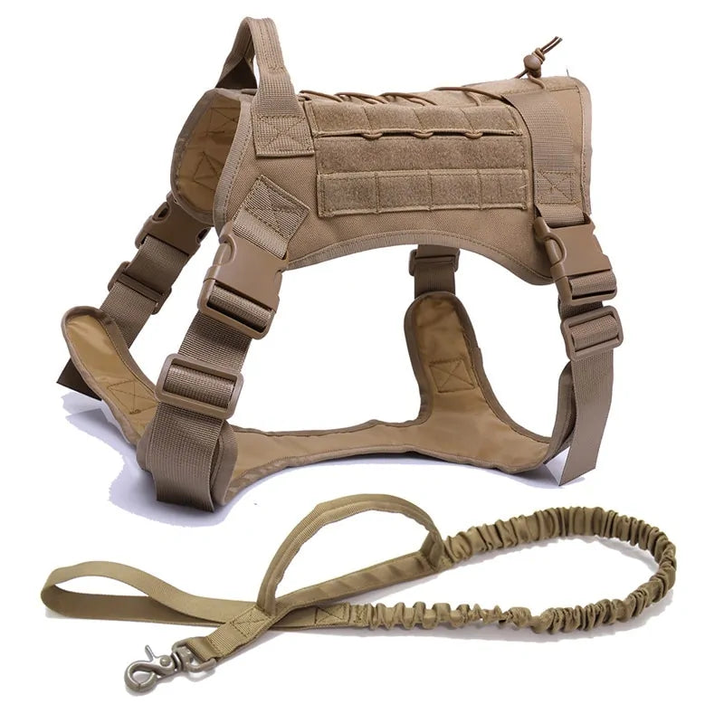 Tactical Harness with Handle & Bungee Leash for Large Dogs