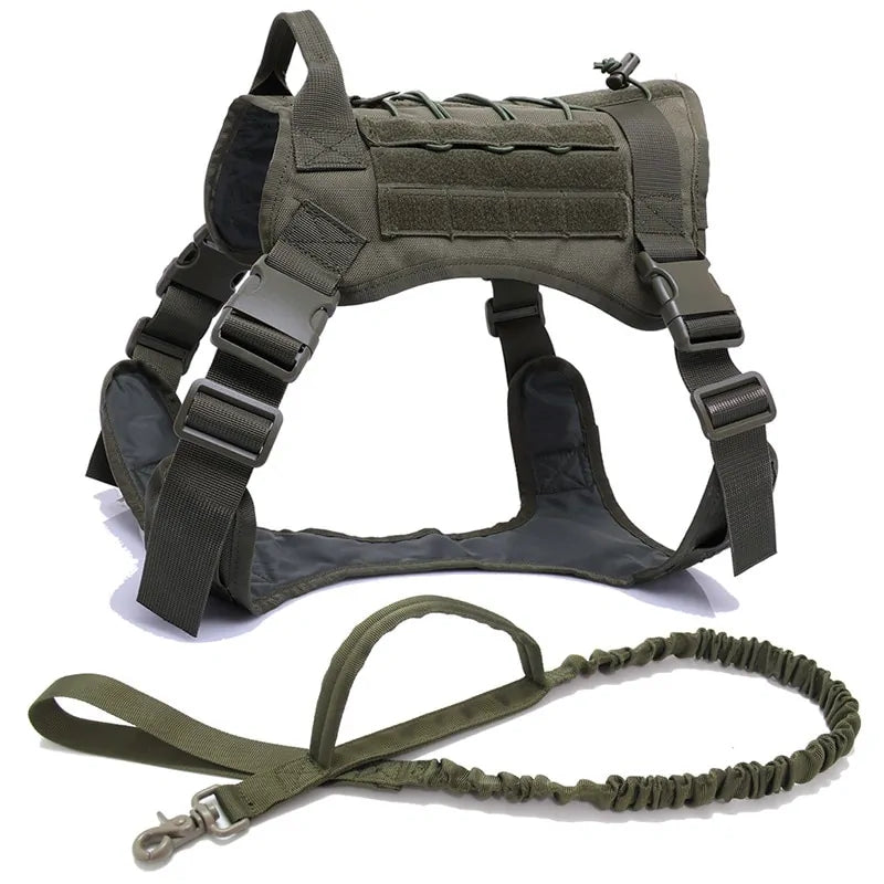 Tactical Harness with Handle & Bungee Leash for Large Dogs