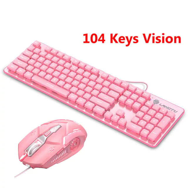 Pink Wired Keyboard and Mouse Set