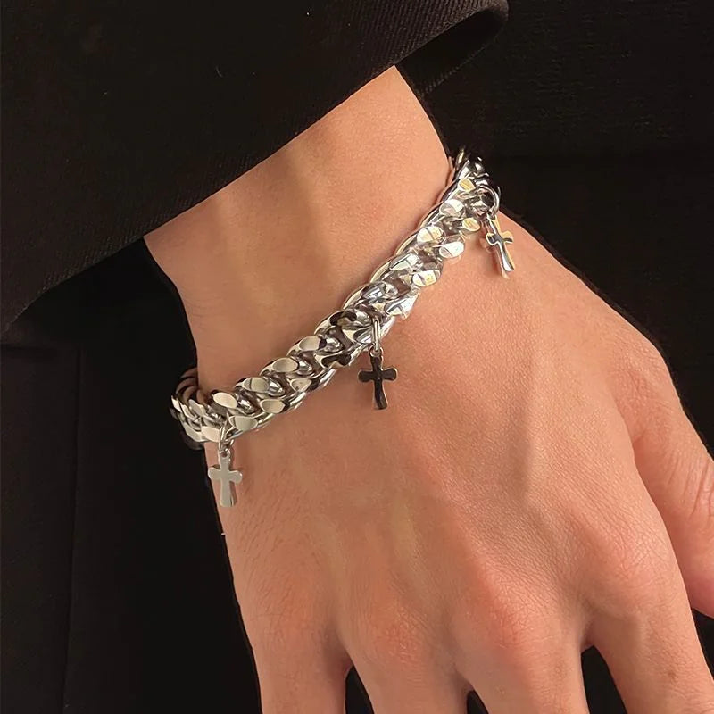 Titanium Steel Cross Chain Bracelet