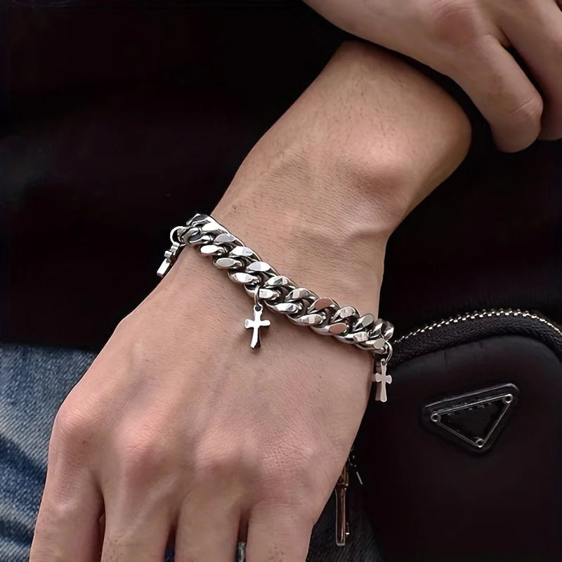 Titanium Steel Cross Chain Bracelet
