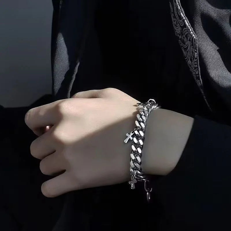 Titanium Steel Cross Chain Bracelet