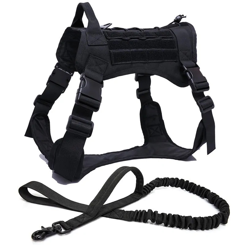 Tactical Harness with Handle & Bungee Leash for Large Dogs