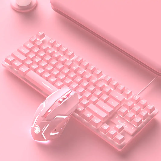 Pink Wired Keyboard and Mouse Set