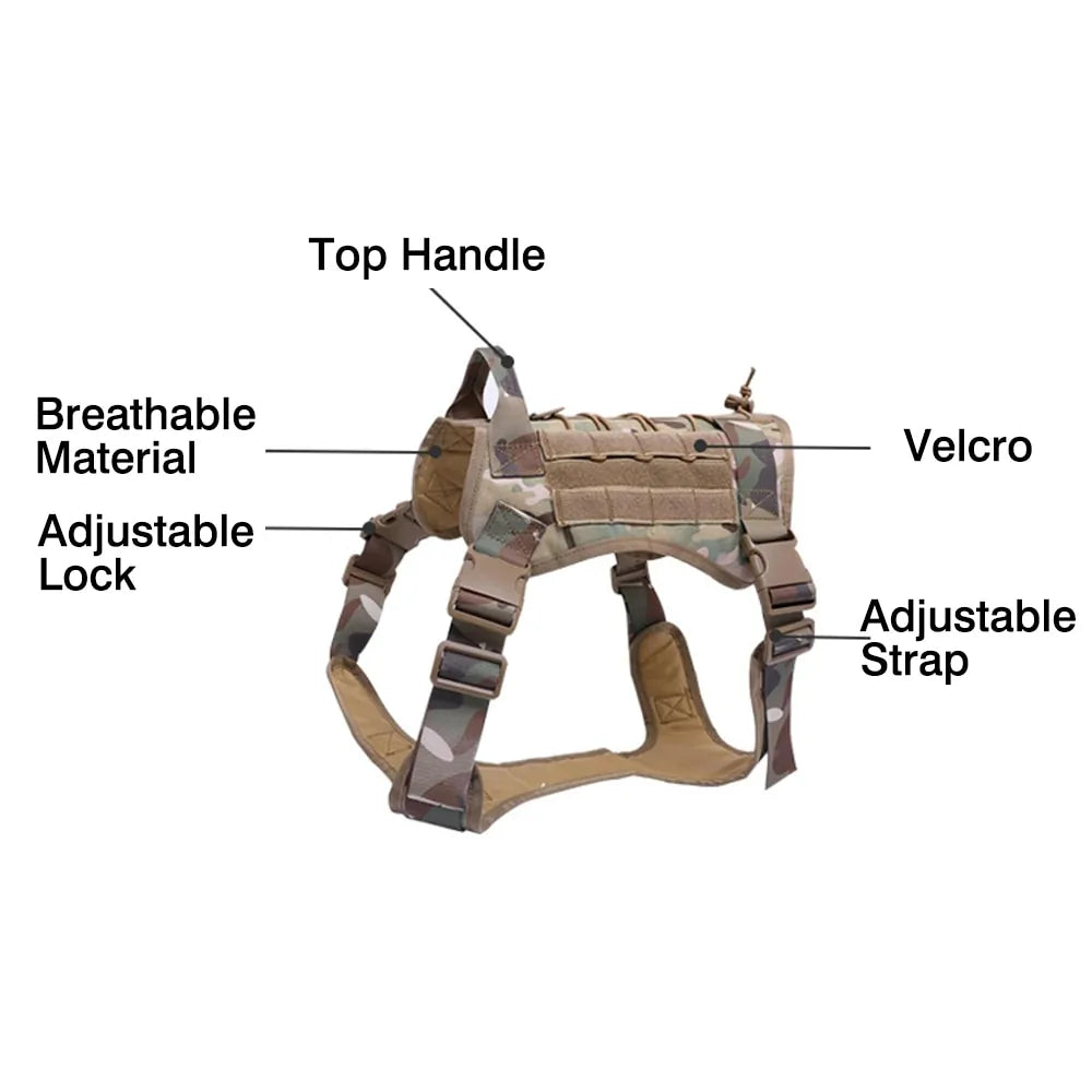 Tactical Harness with Handle & Bungee Leash for Large Dogs
