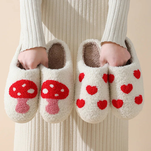 Heart/Mushroom Plush House Slippers