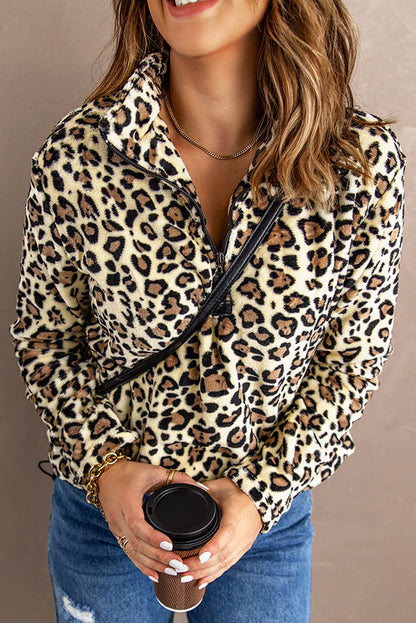 Plaid Print 1/4 Zip Collar Sweatshirt