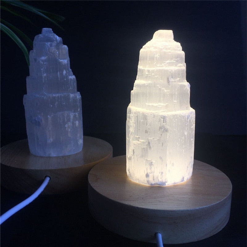 Natural crystal selenite tower lamp