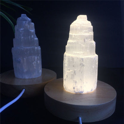Natural crystal selenite tower lamp