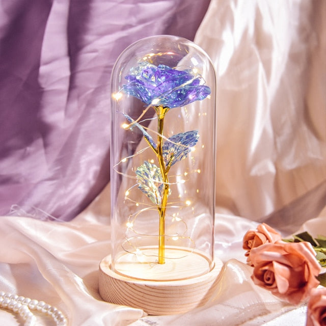 Beauty and The Beast Preserved Roses In Glass Galaxy Rose Flower LED Light Artificial Flowers Christmas Valentine Gift for Girls