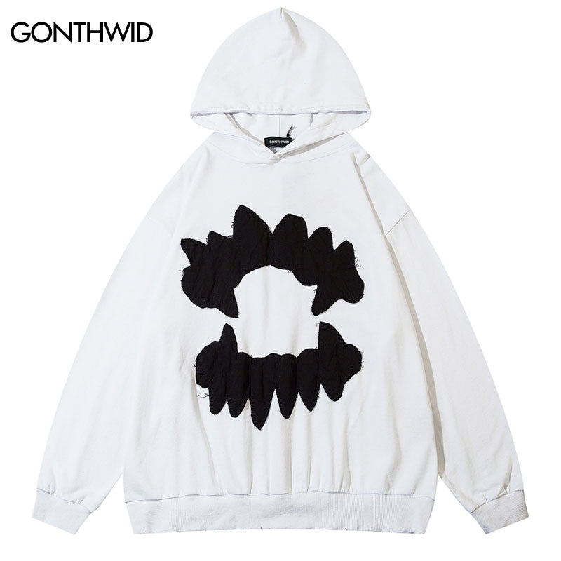 Grungy Style Teeth Patch Hoodie White/Black