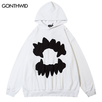 Grungy Style Teeth Patch Hoodie White/Black