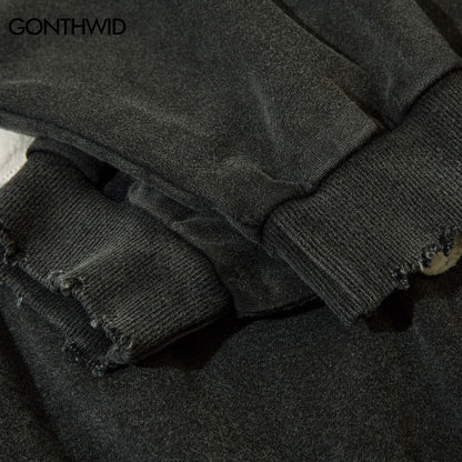 Grungy Style Teeth Patch Hoodie White/Black