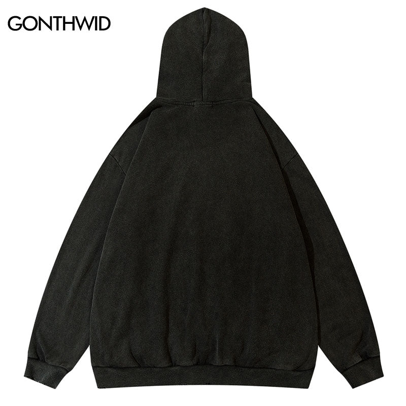 Grungy Style Teeth Patch Hoodie White/Black