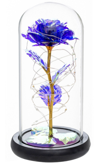 Beauty and The Beast Preserved Roses In Glass Galaxy Rose Flower LED Light Artificial Flowers Christmas Valentine Gift for Girls