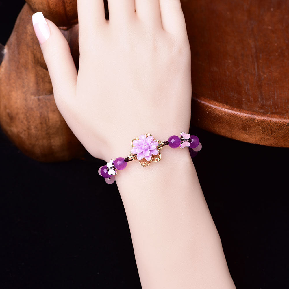 Jade and Amethyst Lotus Healing Bracelet
