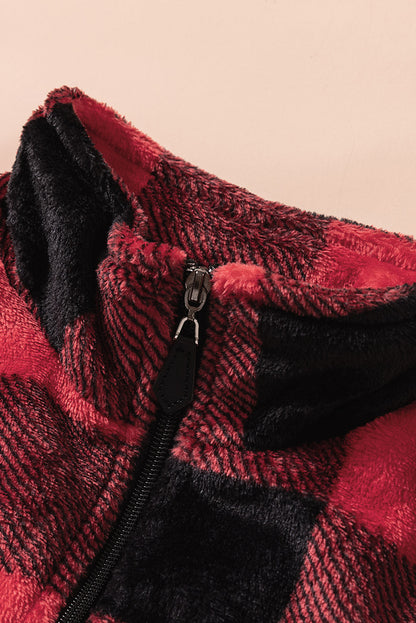 Plaid Print 1/4 Zip Collar Sweatshirt