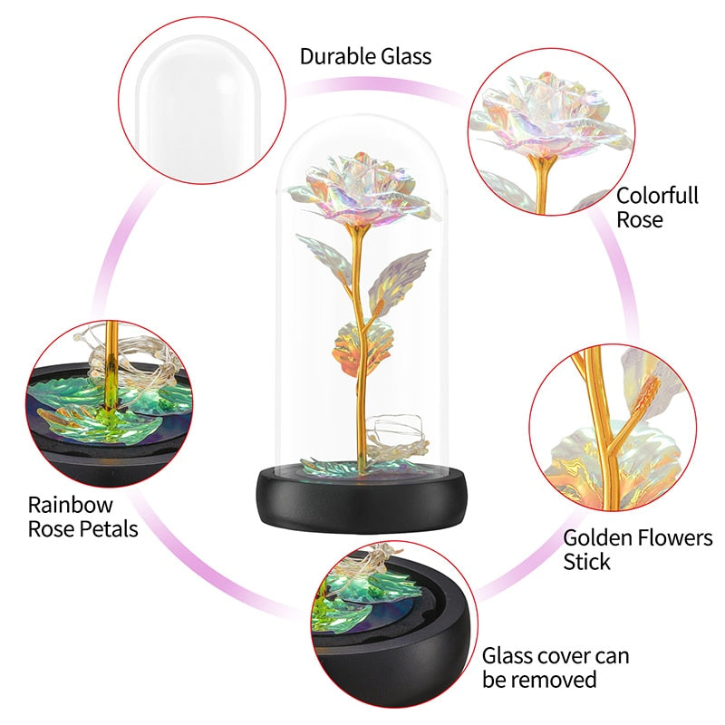 Beauty and The Beast Preserved Roses In Glass Galaxy Rose Flower LED Light Artificial Flowers Christmas Valentine Gift for Girls