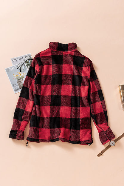 Plaid Print 1/4 Zip Collar Sweatshirt