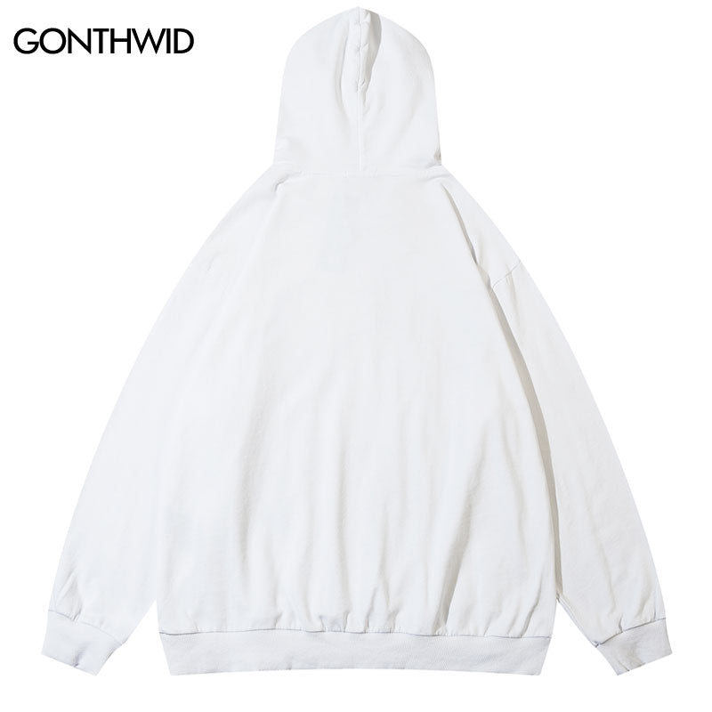 Grungy Style Teeth Patch Hoodie White/Black