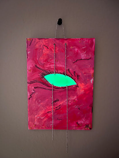 5x7 Multi-Media GITD Blacklight Reactive Eye with Chain Hanger