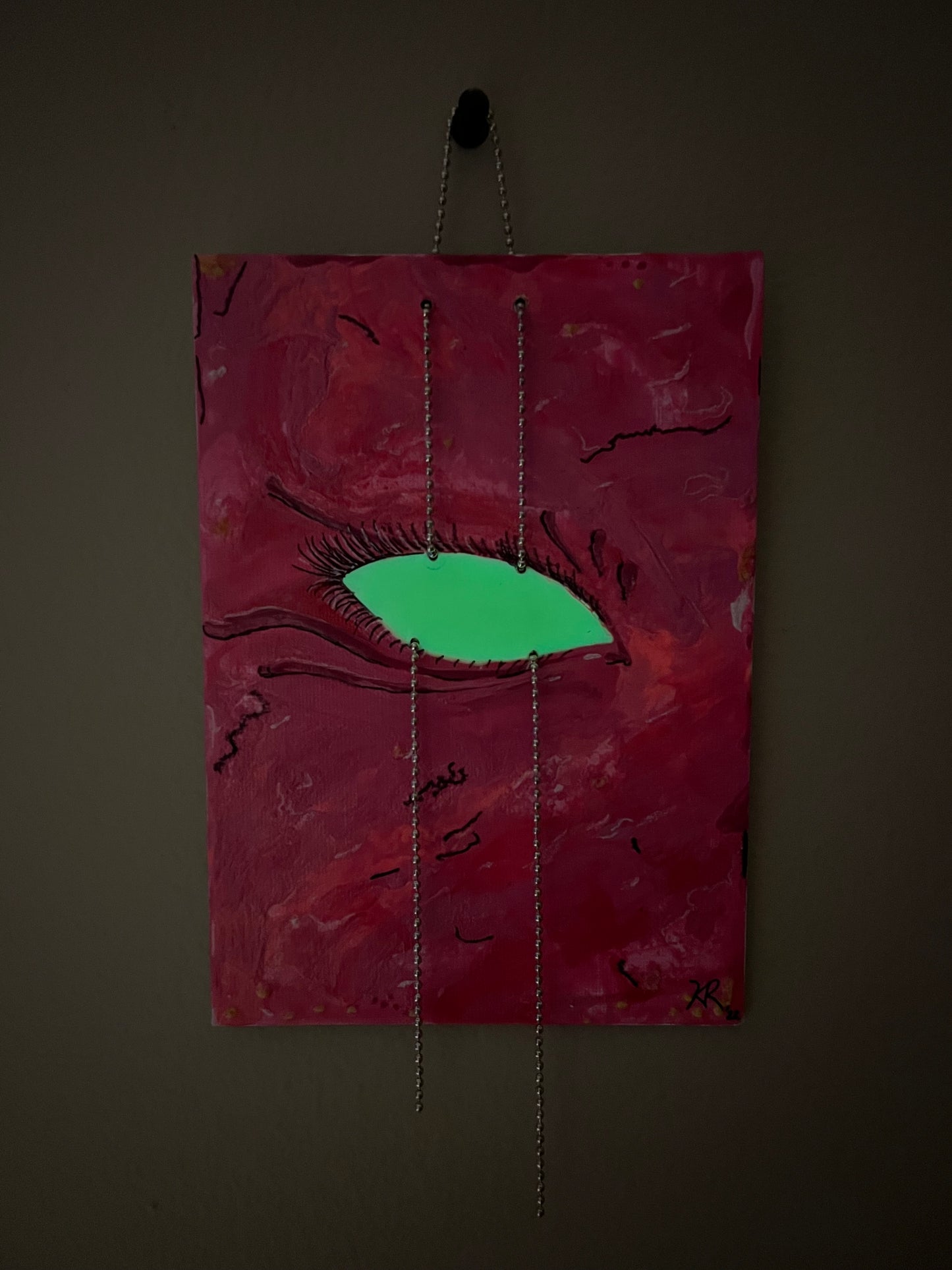 5x7 Multi-Media GITD Blacklight Reactive Eye with Chain Hanger