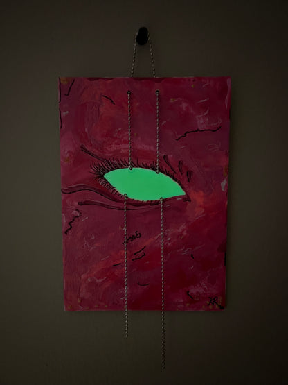 5x7 Multi-Media GITD Blacklight Reactive Eye with Chain Hanger