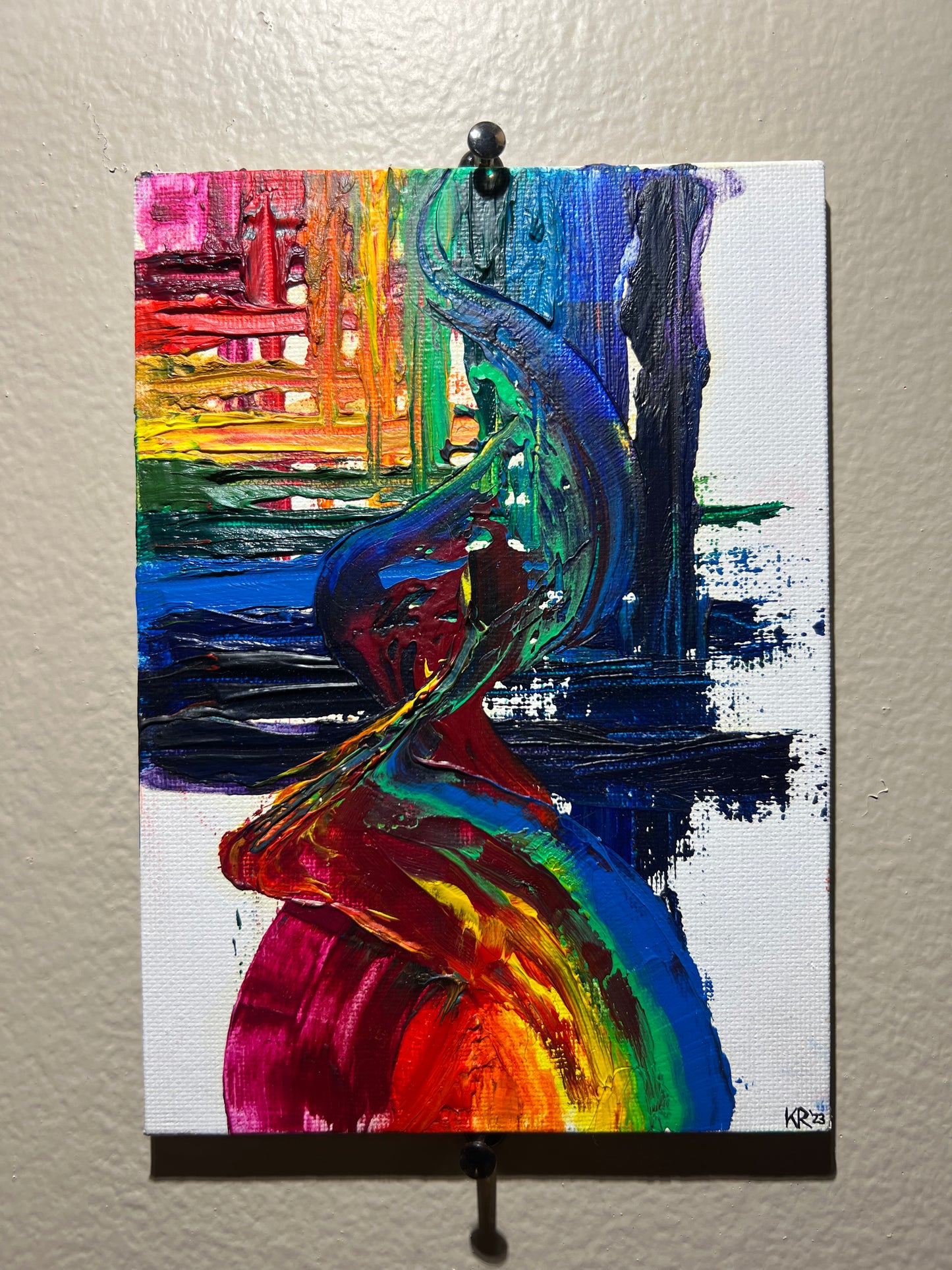 5x7 Rainbow Abstract Oil Painting
