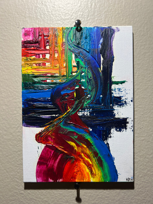 5x7 Rainbow Abstract Oil Painting