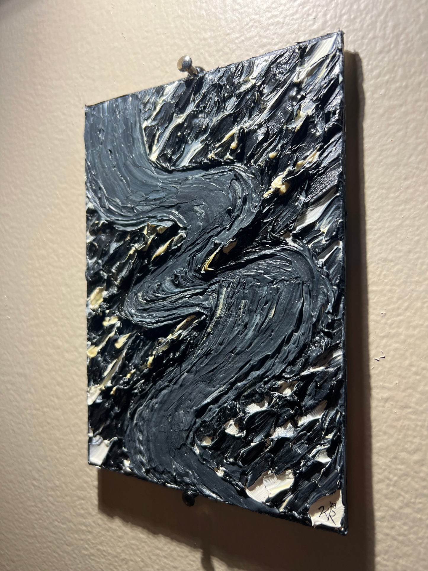 5x7 B&W Abstract Textured Oil Painting