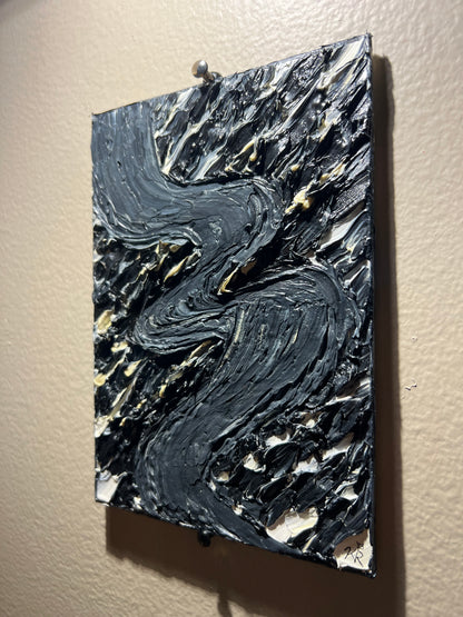 5x7 B&W Abstract Textured Oil Painting