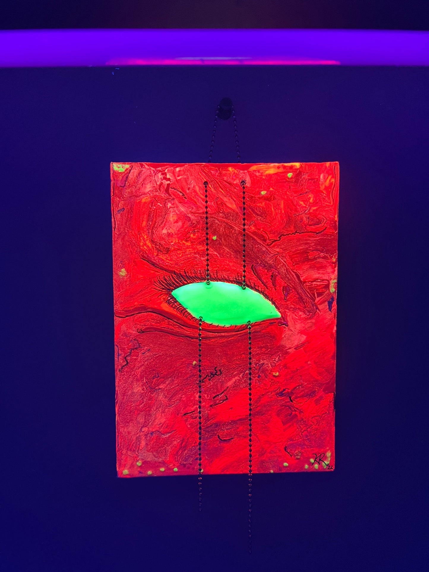 5x7 Multi-Media GITD Blacklight Reactive Eye with Chain Hanger