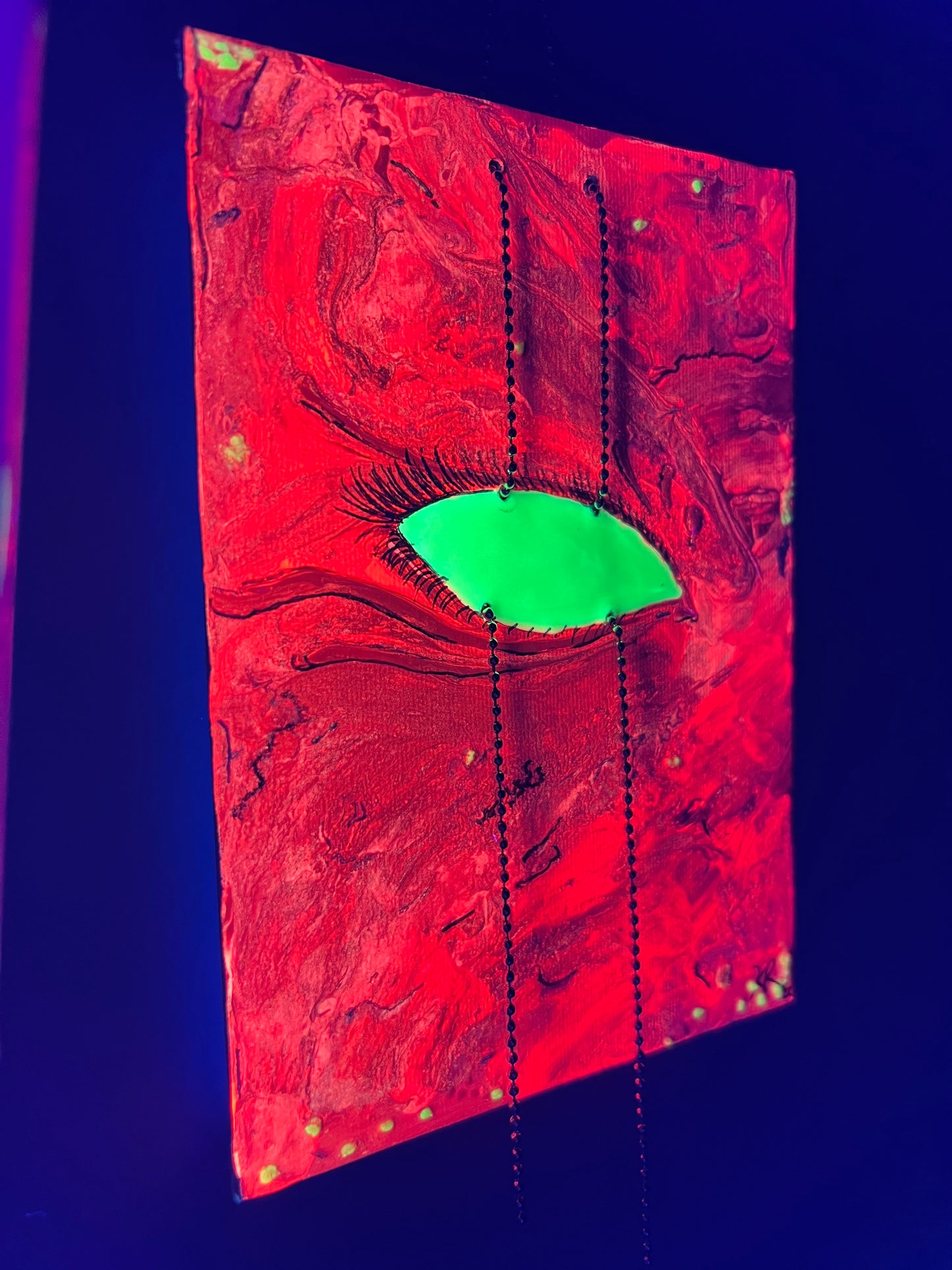 5x7 Multi-Media GITD Blacklight Reactive Eye with Chain Hanger