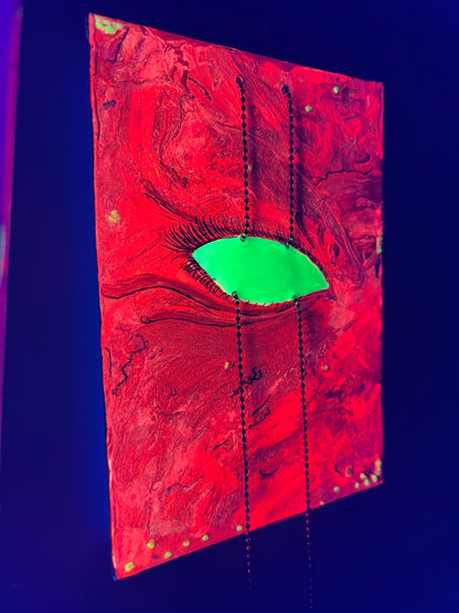 5x7 Multi-Media GITD Blacklight Reactive Eye with Chain Hanger