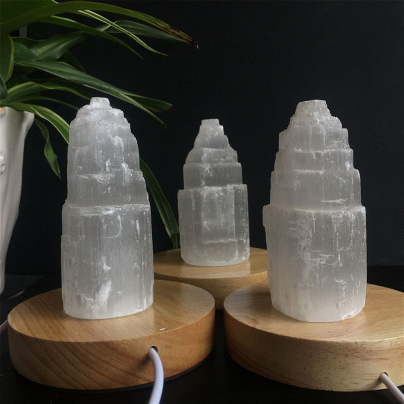 Natural crystal selenite tower lamp