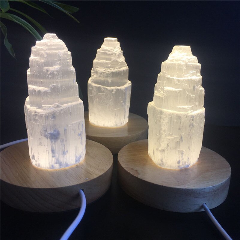 Natural crystal selenite tower lamp