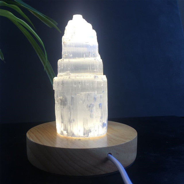 Natural crystal selenite tower lamp