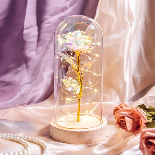 Beauty and The Beast Preserved Roses In Glass Galaxy Rose Flower LED Light Artificial Flowers Christmas Valentine Gift for Girls