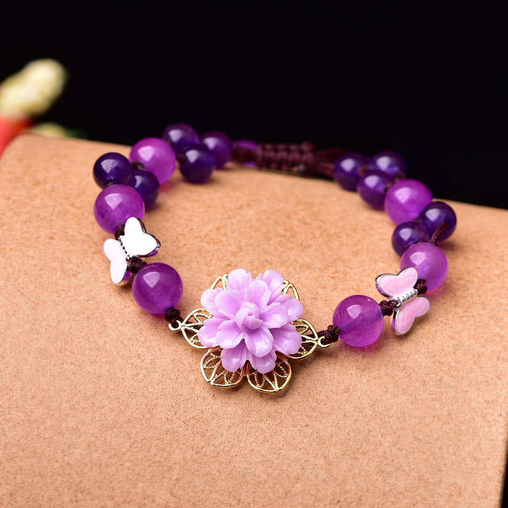 Jade and Amethyst Lotus Healing Bracelet